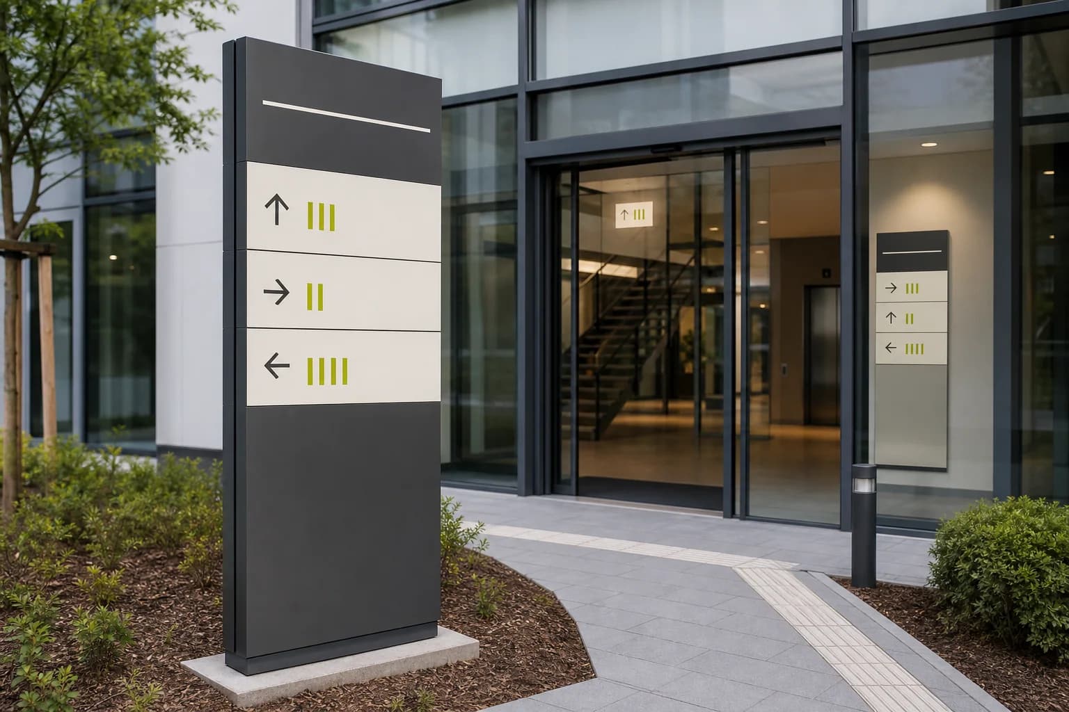 Beschilderungs- und Leitsystem in einem modernen Innenraum