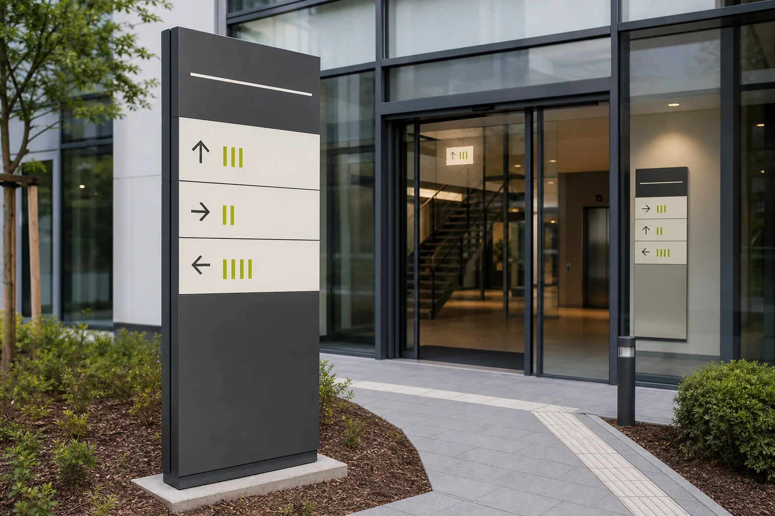 Beschilderungs- und Leitsystem in einem modernen Innenraum